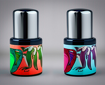 package design, small boutique bottles with vibrant graphic lables
